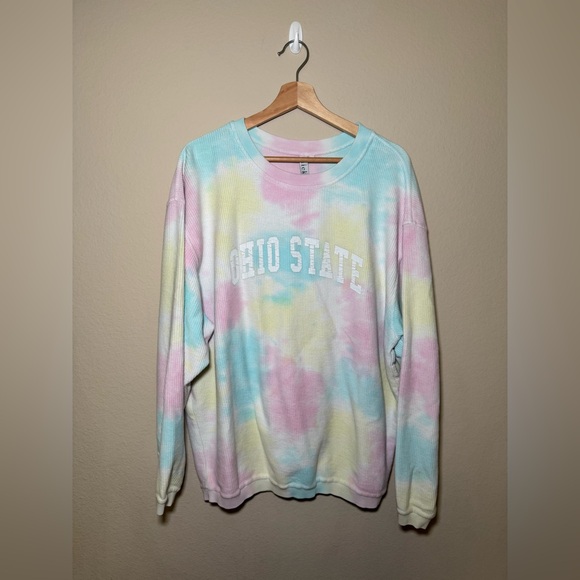 The Original Large corded Crew OHIO State Buckeyes in Rainbow Tie-Dye - Picture 2 of 9